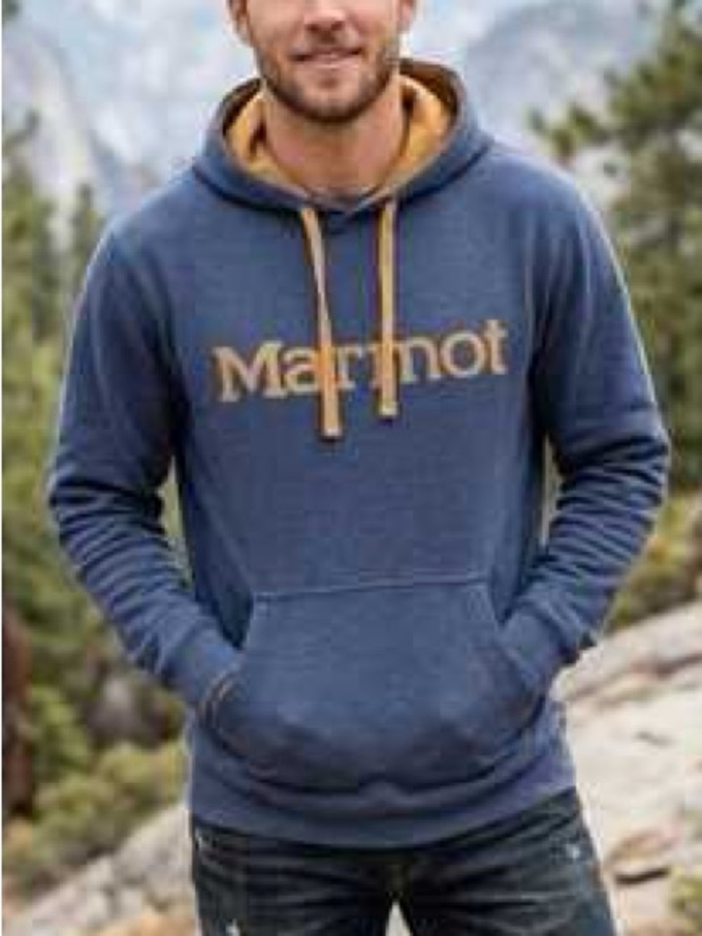 Marmot size XXL Men's Blue Hoodie with Gold Logo